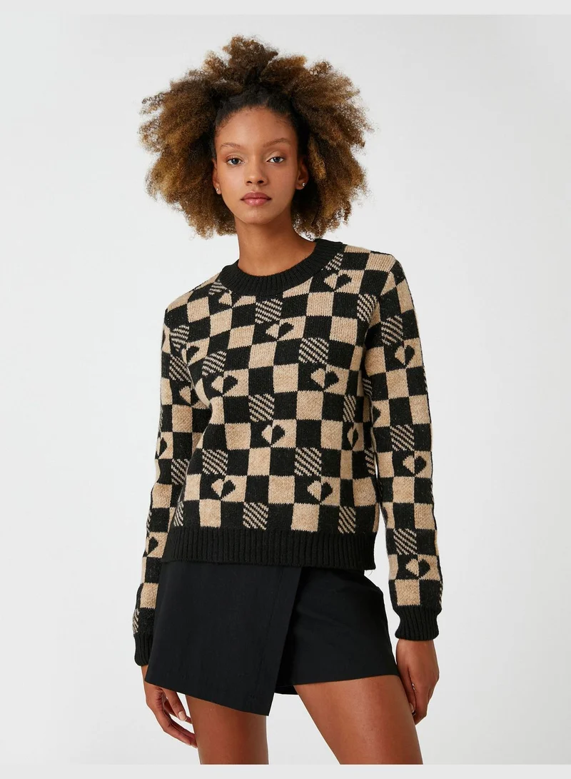 KOTON Long Sleeve Crew Neck Patterned Knitted Sweater