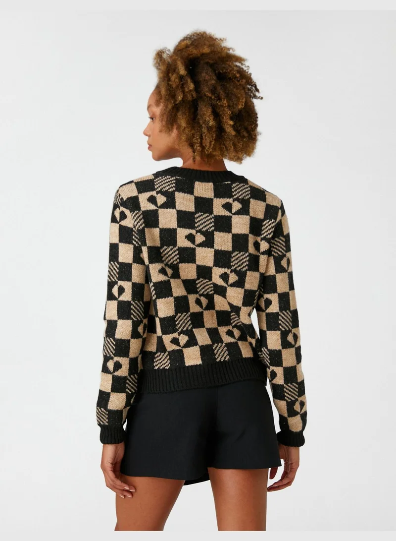 KOTON Long Sleeve Crew Neck Patterned Knitted Sweater