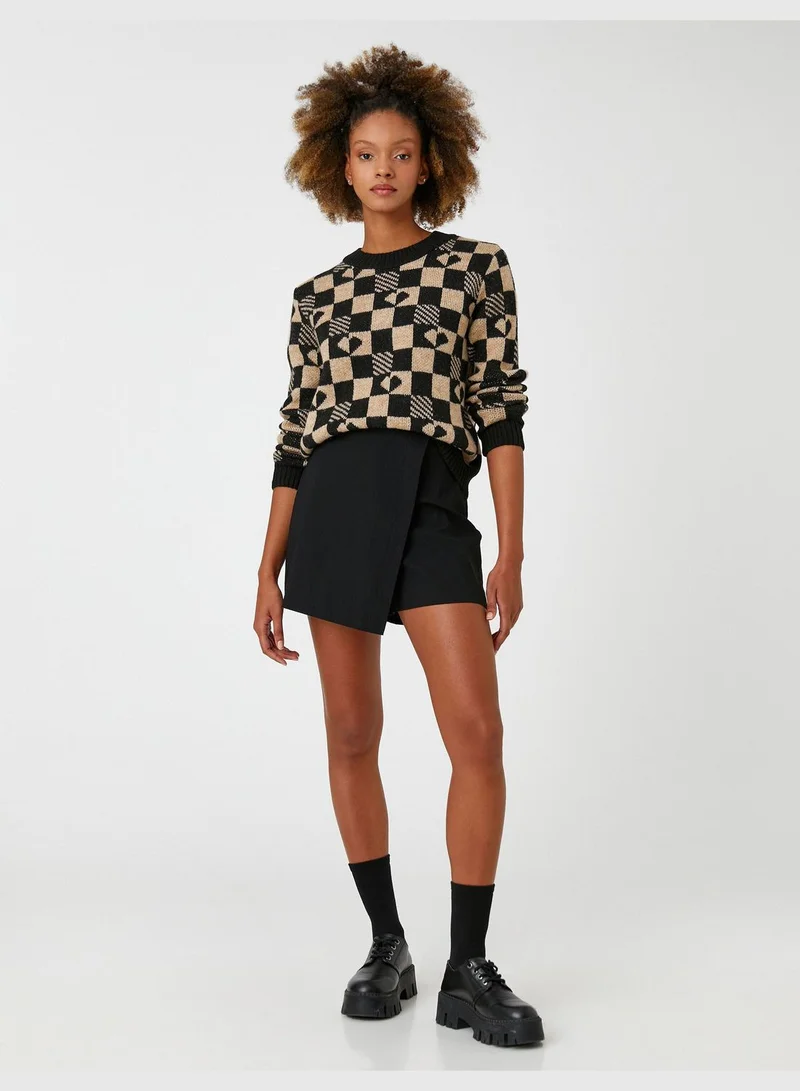 KOTON Long Sleeve Crew Neck Patterned Knitted Sweater