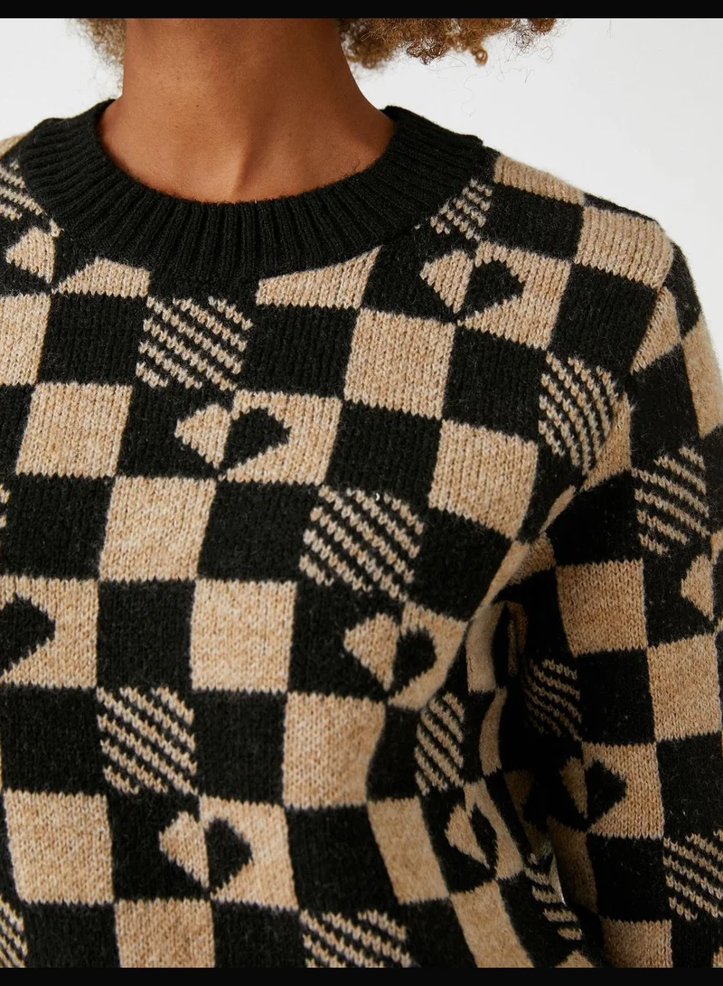 KOTON Long Sleeve Crew Neck Patterned Knitted Sweater