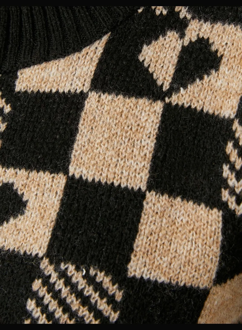 KOTON Long Sleeve Crew Neck Patterned Knitted Sweater