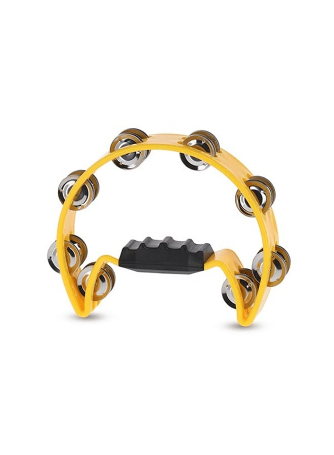Half Moon Tambourine Handheld Bell Shaker Handbell Rattle Rhythm Hand Percussion Instrument with Double Row of 16x Steel Jingle Pair & Ergonomic Grip for Band Party Concert School Church - Image 1