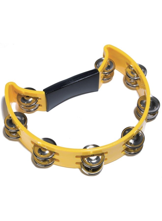 Half Moon Tambourine Handheld Bell Shaker Handbell Rattle Rhythm Hand Percussion Instrument with Double Row of 16x Steel Jingle Pair & Ergonomic Grip for Band Party Concert School Church - Image 3