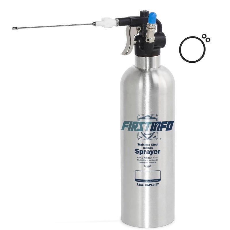 FIRSTINFO TOOLS FIT YOUR NEEDS FIRSTINFO A1636 Patented Max. Pressure 110 psi / 650ml Stainless Steel Canister Aerosol Refillable Fluid Spray Can/Pneumatic Compressed Air Sprayer - Image 1