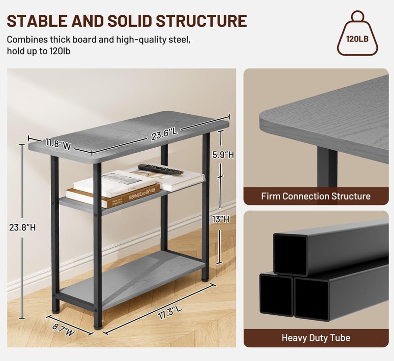 SLEEPING LAMB Side Table for Living Room, 3-Tier End Table for Small Space with Wide Storage Tabletop, Narrow Nightstand for Bedroom, Sofa Couch, Grey - Image 5