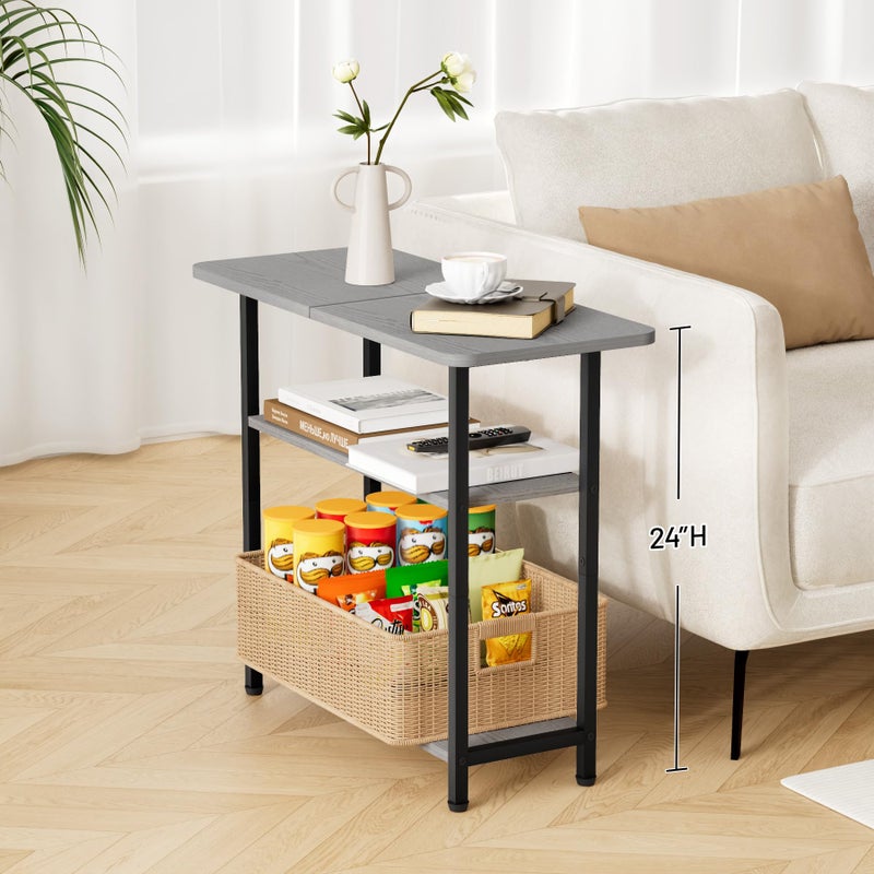 SLEEPING LAMB Side Table for Living Room, 3-Tier End Table for Small Space with Wide Storage Tabletop, Narrow Nightstand for Bedroom, Sofa Couch, Grey - Image 2