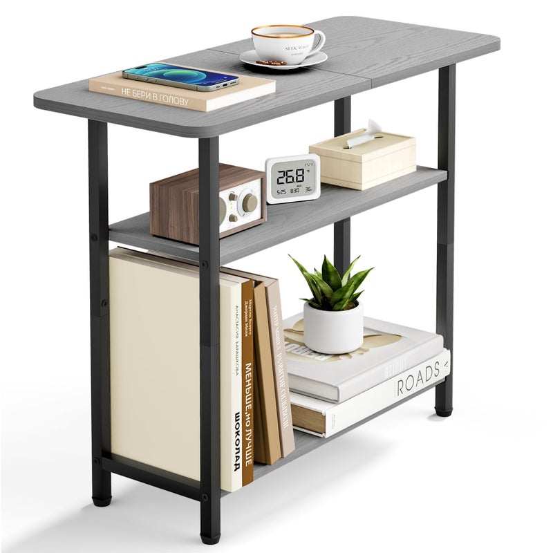 SLEEPING LAMB Side Table for Living Room, 3-Tier End Table for Small Space with Wide Storage Tabletop, Narrow Nightstand for Bedroom, Sofa Couch, Grey - Image 1