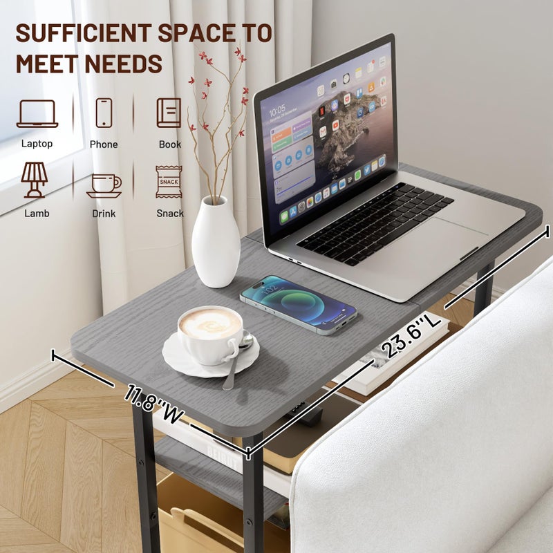 SLEEPING LAMB Side Table for Living Room, 3-Tier End Table for Small Space with Wide Storage Tabletop, Narrow Nightstand for Bedroom, Sofa Couch, Grey - Image 3