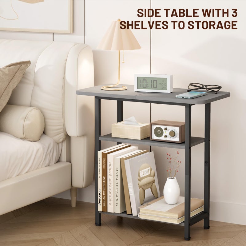 SLEEPING LAMB Side Table for Living Room, 3-Tier End Table for Small Space with Wide Storage Tabletop, Narrow Nightstand for Bedroom, Sofa Couch, Grey - Image 4