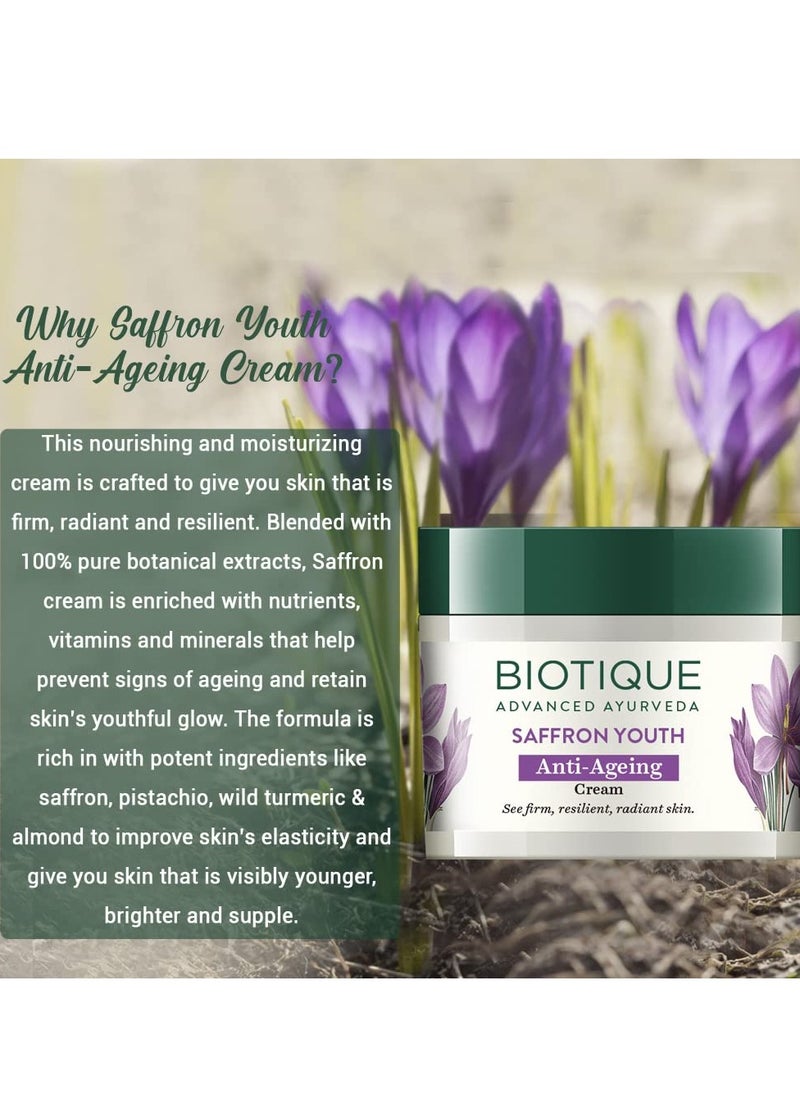 Biotique Biotique Bio Saffron Dew Youthful Moisturizer Protects Skin Cells Prevents Ageing and Retains Youthful Glow 100% Botanical Extracts Suitable for All Skin Types 50g  - Image 3