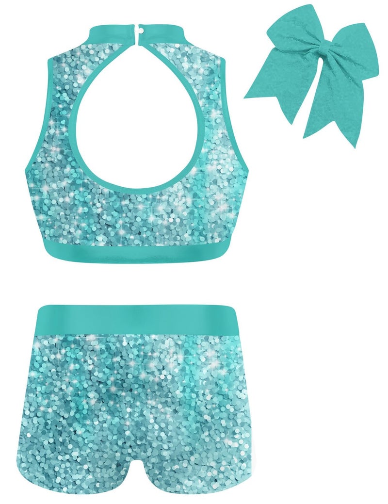 Vogseek Leotard With Shorts for Girls Gymnastics Blue Marble Bodysuits Outfits Children Apparel Clothing 5t 6t Biketard Sparkle Shiny Kids Size 5 6 - Image 2