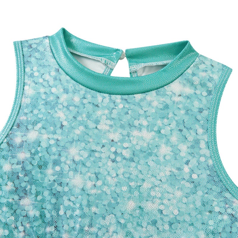 Vogseek Leotard With Shorts for Girls Gymnastics Blue Marble Bodysuits Outfits Children Apparel Clothing 5t 6t Biketard Sparkle Shiny Kids Size 5 6 - Image 4