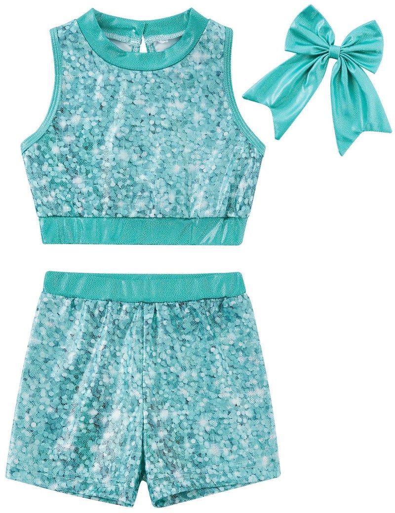 Vogseek Leotard With Shorts for Girls Gymnastics Blue Marble Bodysuits Outfits Children Apparel Clothing 5t 6t Biketard Sparkle Shiny Kids Size 5 6 - Image 3