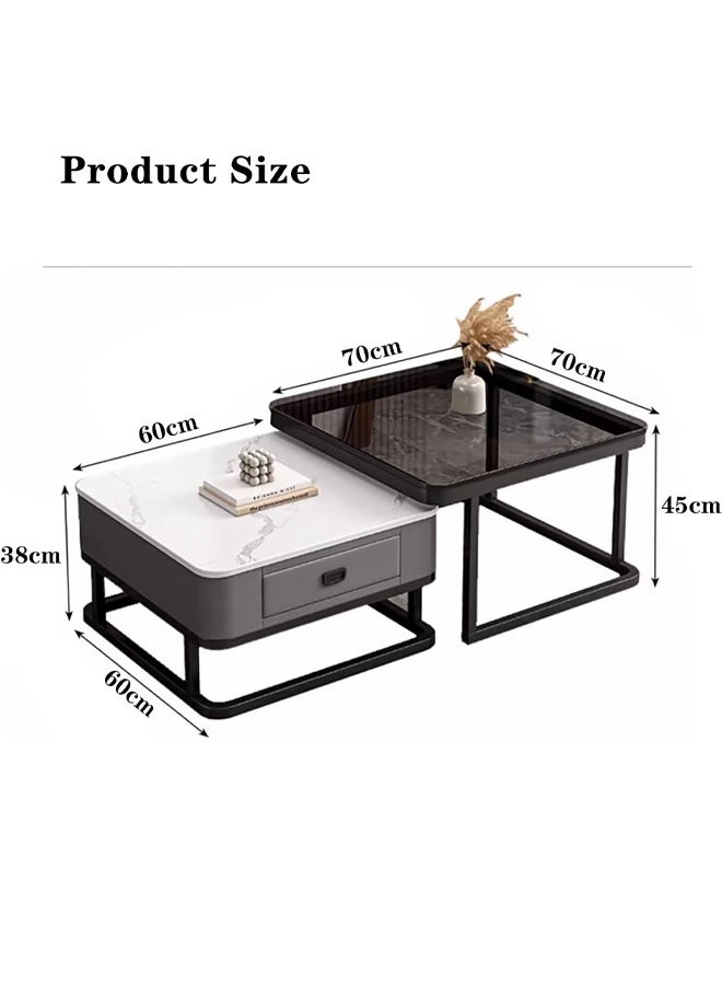 NKX Light luxury modern simple round small apartment coffee table living room home rock plate coffee table 70cm Grey&White&Black - Image 4