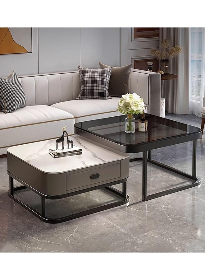 NKX Light luxury modern simple round small apartment coffee table living room home rock plate coffee table 70cm Grey&White&Black - Image 1