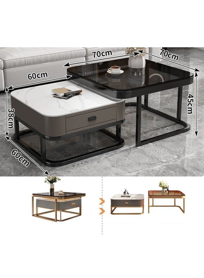 NKX Light luxury modern simple round small apartment coffee table living room home rock plate coffee table 70cm Grey&White&Black - Image 2