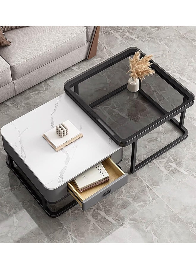 NKX Light luxury modern simple round small apartment coffee table living room home rock plate coffee table 70cm Grey&White&Black - Image 3