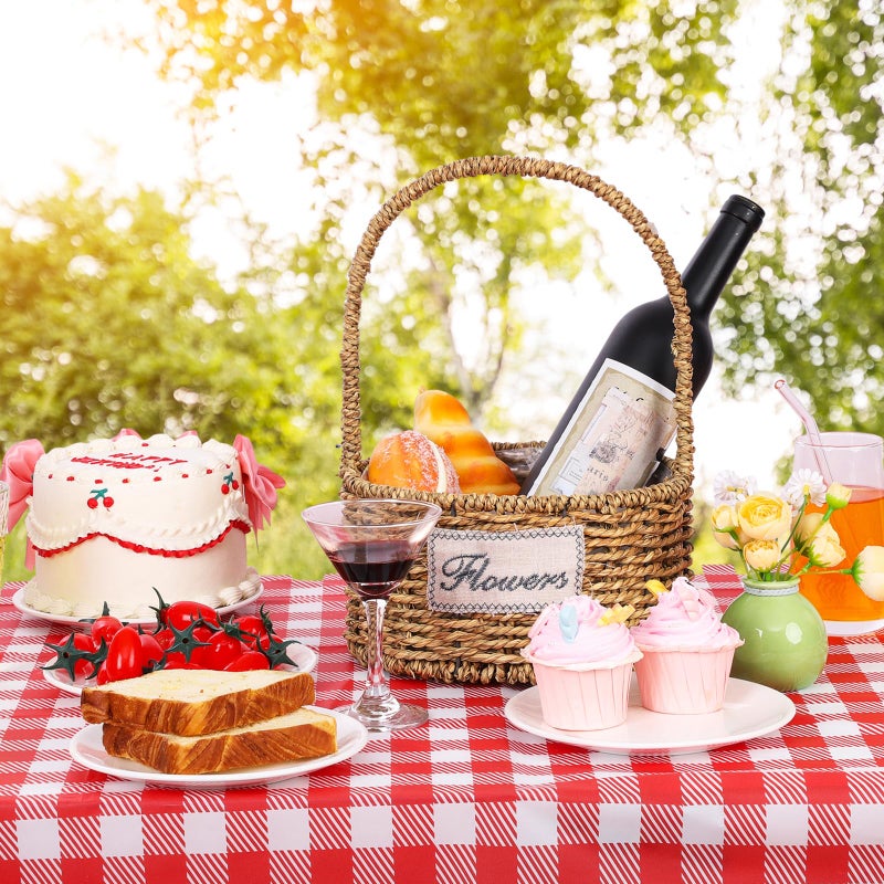 NatNarr 3 Pack Red and White Checkered Tablecloth, 54 X 108Inch Plastic Red Gingham Table Cloth Disposable Spring Picnic Tablecloths Waterproof Red Checkered Table Cover for BBQ Picnic Barbecue Birthday Party - Image 5