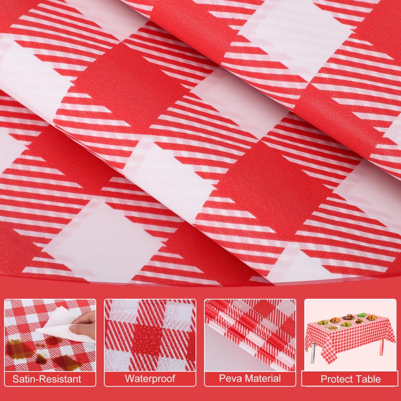 NatNarr 3 Pack Red and White Checkered Tablecloth, 54 X 108Inch Plastic Red Gingham Table Cloth Disposable Spring Picnic Tablecloths Waterproof Red Checkered Table Cover for BBQ Picnic Barbecue Birthday Party - Image 3