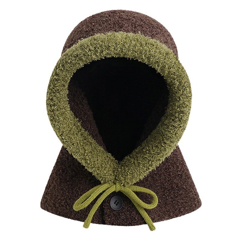 على الطراز الكوري فاخرة balaclava النساء الخريف والشتاء ركوب الدراجات الدافئة مقاومة للبرد حماية الأذن قبعة الوشاح قبعة السترة المتكاملة - Image 1