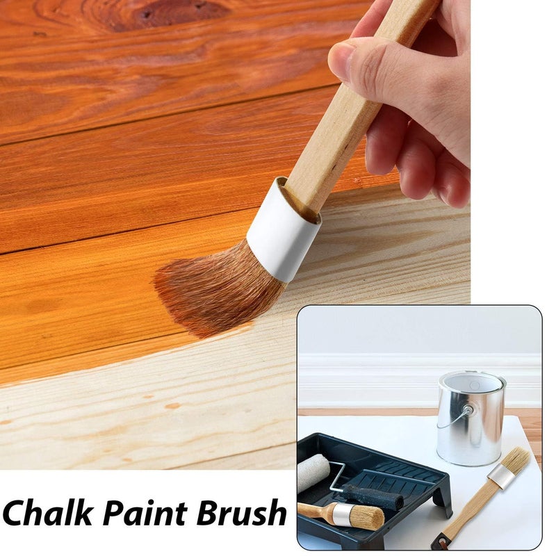 ARROLLIANT 3 Pieces Chalk and Wax Paint Brushes Bristle Stencil Brushes for Wood Furniture Home Decor, Including Flat Pointed and Round Chalked Paint Brushes - Image 3