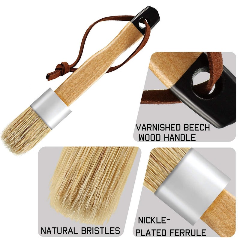 ARROLLIANT 3 Pieces Chalk and Wax Paint Brushes Bristle Stencil Brushes for Wood Furniture Home Decor, Including Flat Pointed and Round Chalked Paint Brushes - Image 4