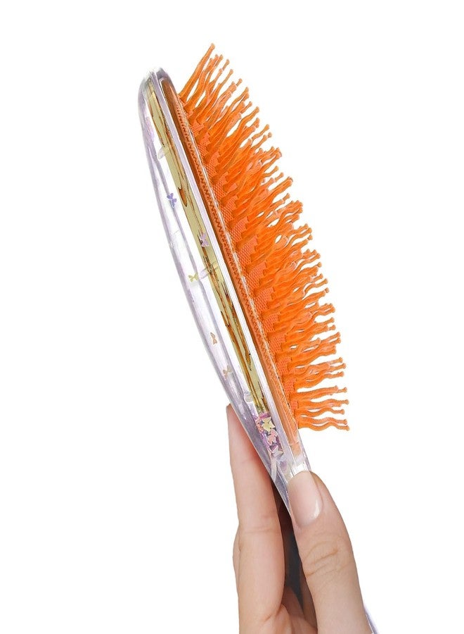 WIRESTER Oval Glitter Hair Brush For All Hair Types, Comb Hair Brush for Girls Women, Detangle Hairbrush Suitable for Wet and Dry Hair - Orange Tabby Cat Funny Playful Postures - Image 3