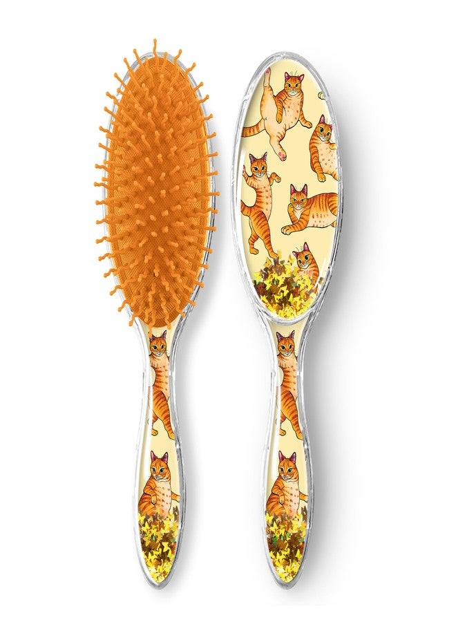 WIRESTER Oval Glitter Hair Brush For All Hair Types, Comb Hair Brush for Girls Women, Detangle Hairbrush Suitable for Wet and Dry Hair - Orange Tabby Cat Funny Playful Postures - Image 1