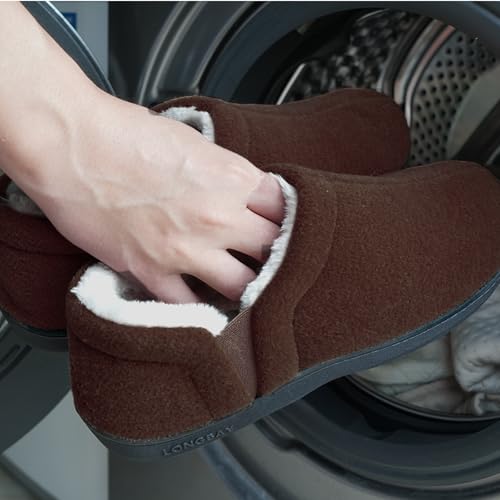 LongBay Men's Slippers Warm Bedroom Memory Foam House Shoes Slip-On for Indoor Outdoor Winter (Coffee, 9-10) - Image 3