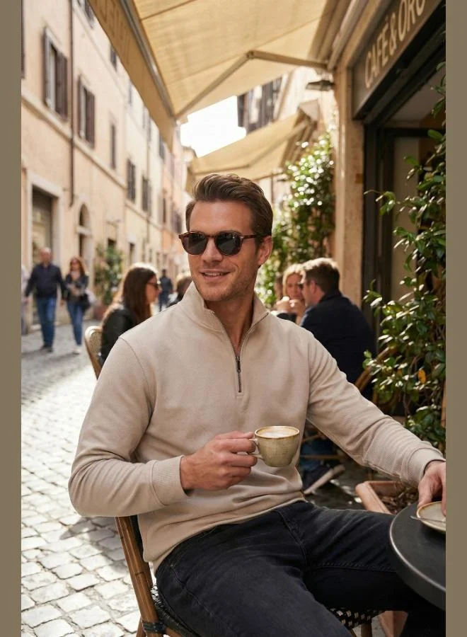 Buratti Buratti Cotton Regular Fit Half Zipper Stand Collar Sweat Men's SWEAT 5905470