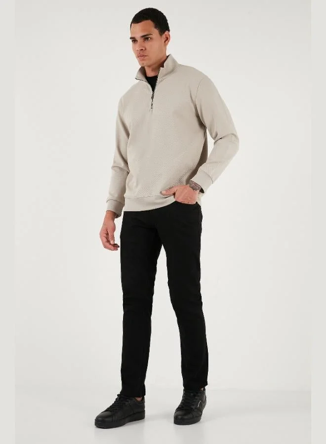 بوراتي بلوزة قطنية بياقة واقفة وسحاب نصفي للرجال من بوراتي