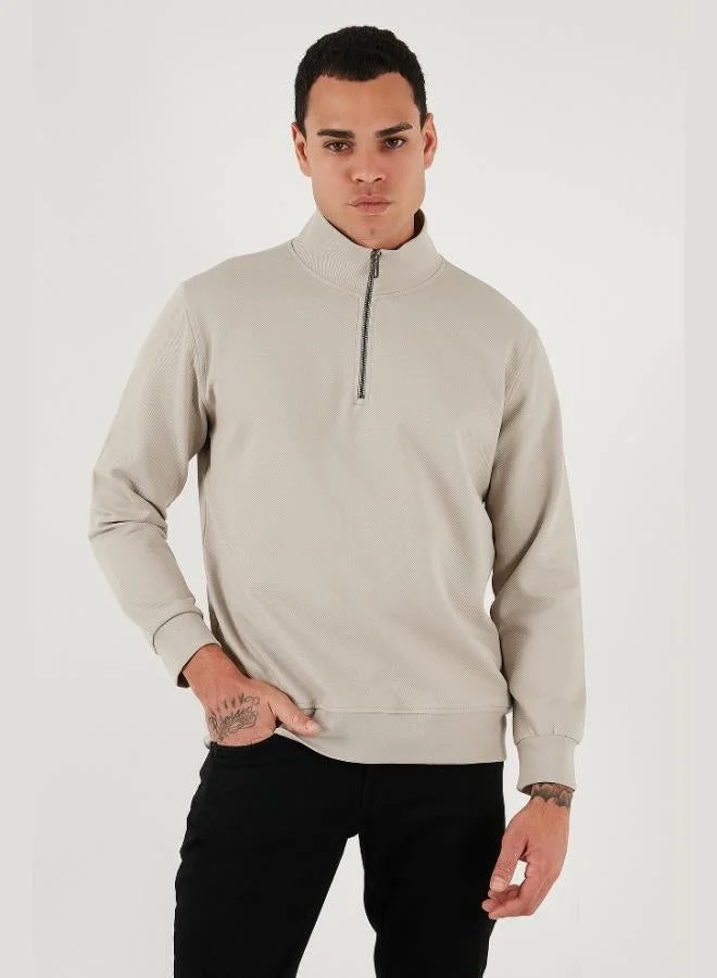 بوراتي بلوزة قطنية بياقة واقفة وسحاب نصفي للرجال من بوراتي