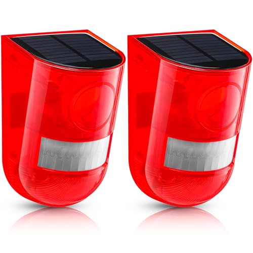Qualirey 2 Pack Solar Sound and Light Alarm Motion Sensor 129db Outdoor Security Siren Waterproof Motion Activated Detector Alarm 6 LEDs Flash Warning Strobe System for Home, Farm (Red) - Image 1