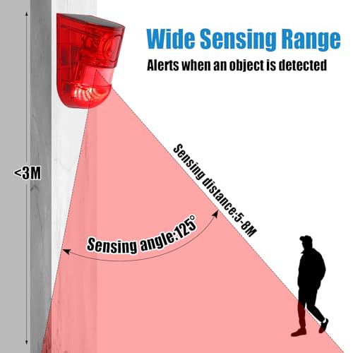 Qualirey 2 Pack Solar Sound and Light Alarm Motion Sensor 129db Outdoor Security Siren Waterproof Motion Activated Detector Alarm 6 LEDs Flash Warning Strobe System for Home, Farm (Red) - Image 2