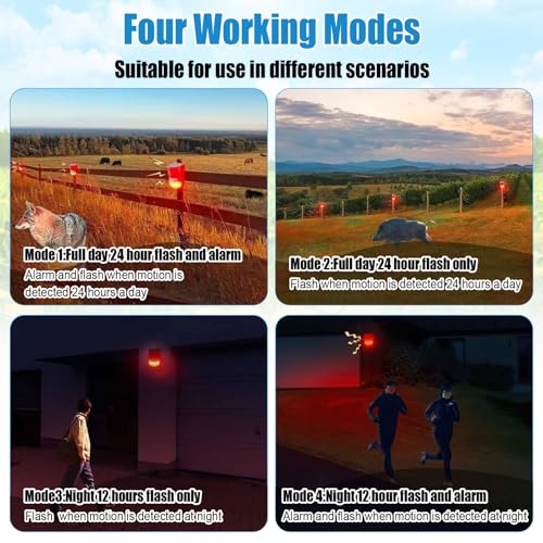 Qualirey 2 Pack Solar Sound and Light Alarm Motion Sensor 129db Outdoor Security Siren Waterproof Motion Activated Detector Alarm 6 LEDs Flash Warning Strobe System for Home, Farm (Red) - Image 3