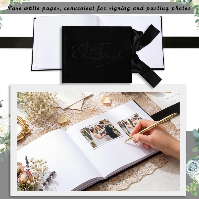 Panelee Wedding Guest Book with Pen Black Velvet Reception 144 Page Sign in Book Wedding Memory Papers Elegant Guestbook for Bridal Shower Party Guest Visitor - Image 3