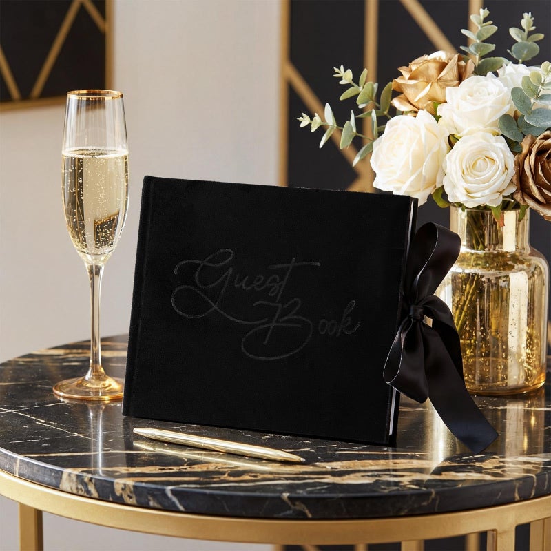 Panelee Wedding Guest Book with Pen Black Velvet Reception 144 Page Sign in Book Wedding Memory Papers Elegant Guestbook for Bridal Shower Party Guest Visitor - Image 4