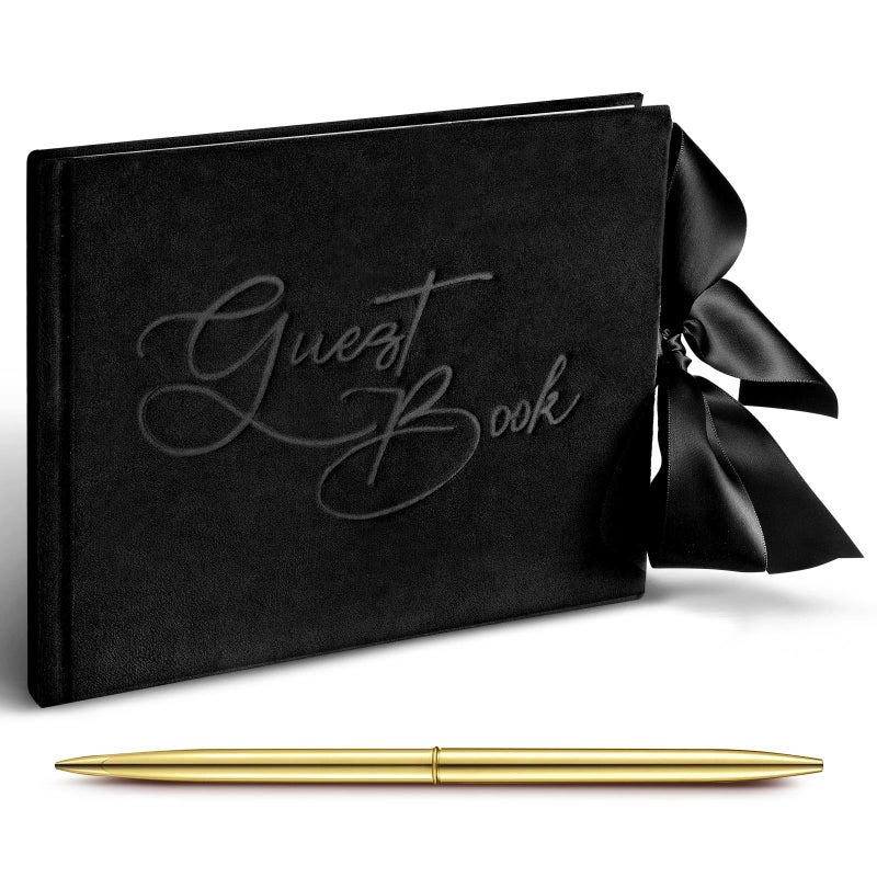 Panelee Wedding Guest Book with Pen Black Velvet Reception 144 Page Sign in Book Wedding Memory Papers Elegant Guestbook for Bridal Shower Party Guest Visitor - Image 1