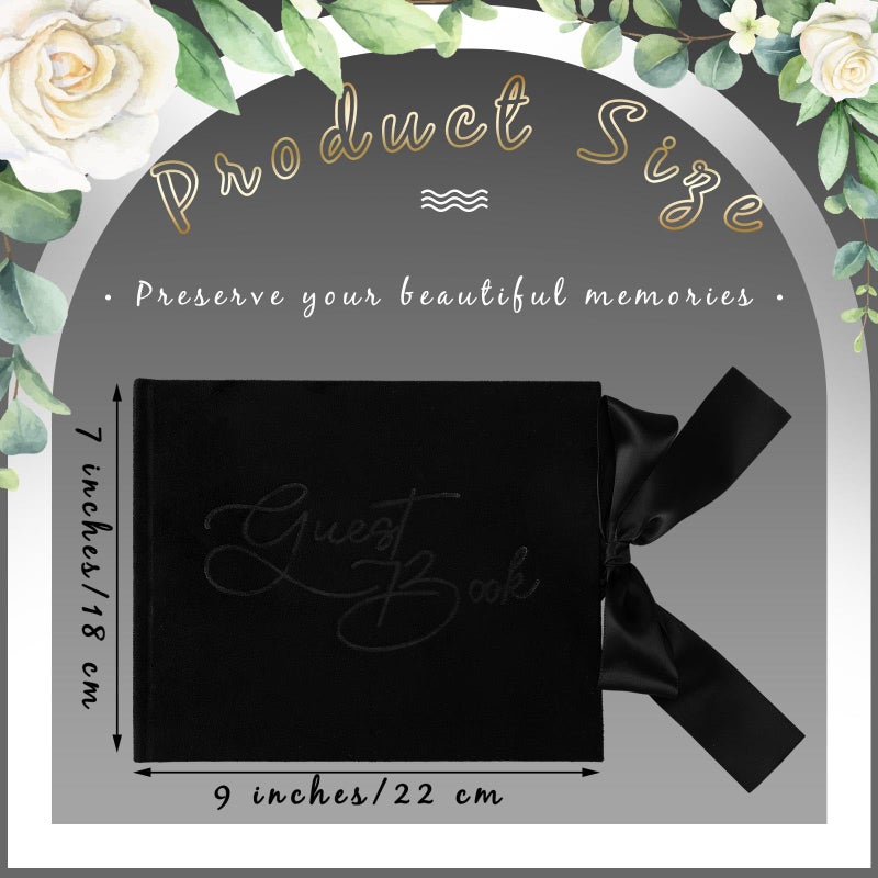 Panelee Wedding Guest Book with Pen Black Velvet Reception 144 Page Sign in Book Wedding Memory Papers Elegant Guestbook for Bridal Shower Party Guest Visitor - Image 2