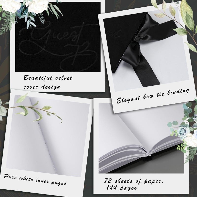 Panelee Wedding Guest Book with Pen Black Velvet Reception 144 Page Sign in Book Wedding Memory Papers Elegant Guestbook for Bridal Shower Party Guest Visitor - Image 5