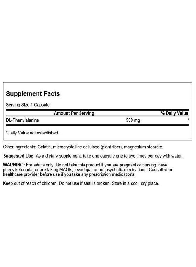 Swanson Premium Brand Swanson Amino Acid Dl-Phenylalanine 500 Milligrams 100 Capsules - Image 2
