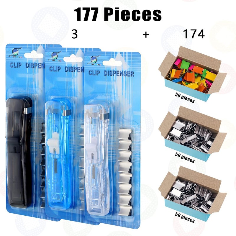 Woanger حزمة 3 من موزع مشابك الورق المحمولة مع 50 قطعة مشابك ملونة قابلة لإعادة الاستخدام و 124 قطعة مشابك فضية سعة 30 ورقة مقص ورق سريع للمكتب والوثائق والمنزل - Image 3