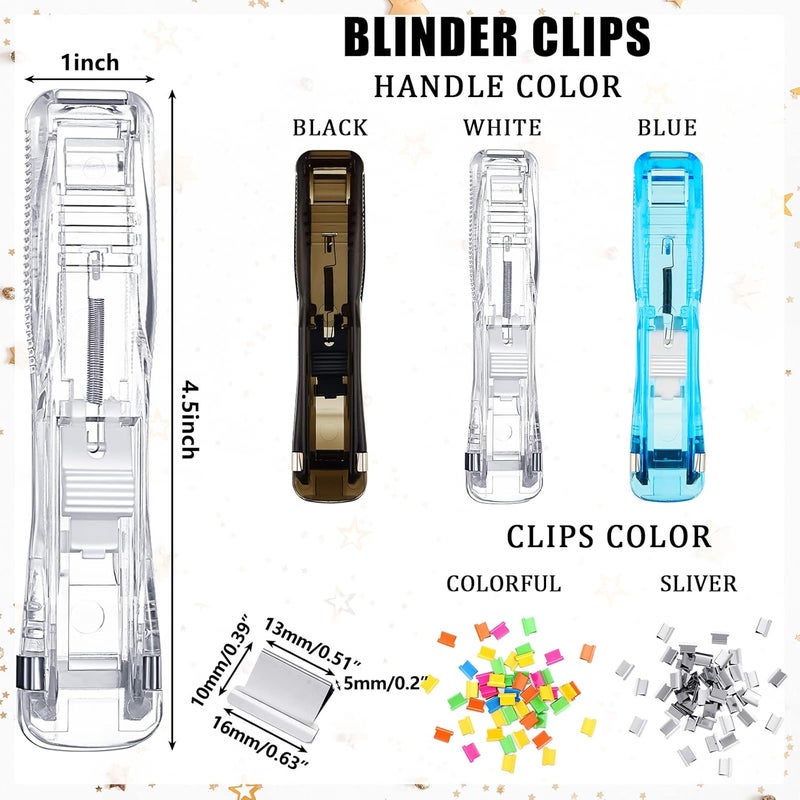 Woanger حزمة 3 من موزع مشابك الورق المحمولة مع 50 قطعة مشابك ملونة قابلة لإعادة الاستخدام و 124 قطعة مشابك فضية سعة 30 ورقة مقص ورق سريع للمكتب والوثائق والمنزل - Image 2