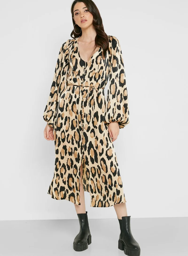 TOPSHOP Tie Detail Printed Dress