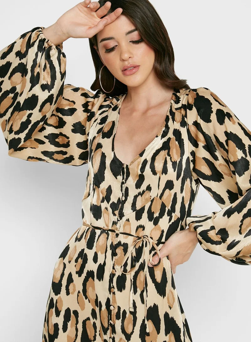 TOPSHOP Tie Detail Printed Dress