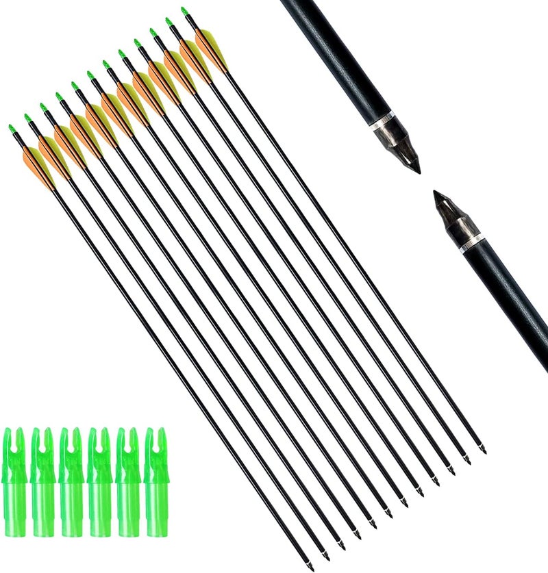 PANDARUS Archery 32inch/30inch 8mm Fiberglass Hunting Practice Arrows with Replaceable Arrowhead Spine 500 for Recure and Compound Bow Target (Pack of 12) - Image 1