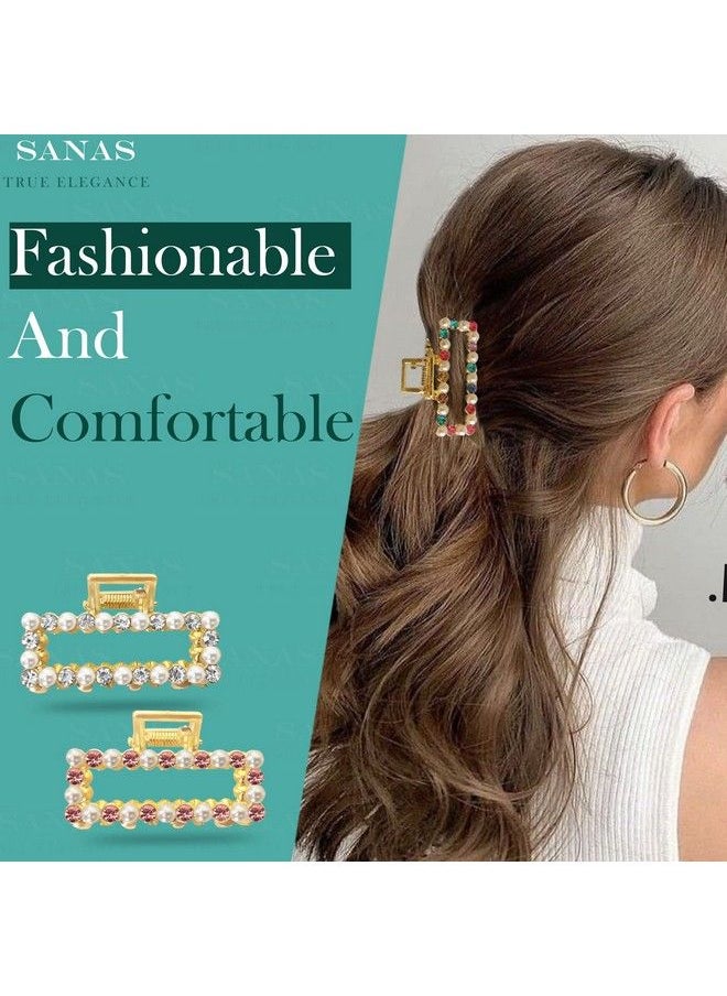 Sanas - Diamond Hair Accessories 4Pc Hair Butterfly Clips Claw Clips For Women Stone Hair Asserories For Women Pearl Hair Accessories Clutures For Hairs For Women Multicolour Combo 4Pc - Image 1
