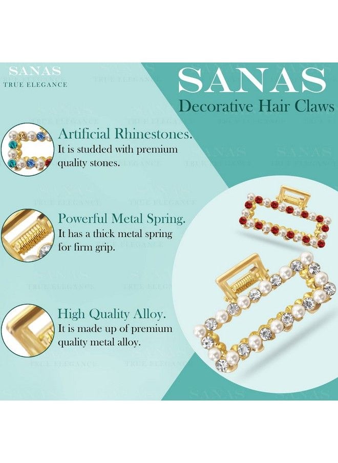 Sanas - Diamond Hair Accessories 4Pc Hair Butterfly Clips Claw Clips For Women Stone Hair Asserories For Women Pearl Hair Accessories Clutures For Hairs For Women Multicolour Combo 4Pc - Image 1
