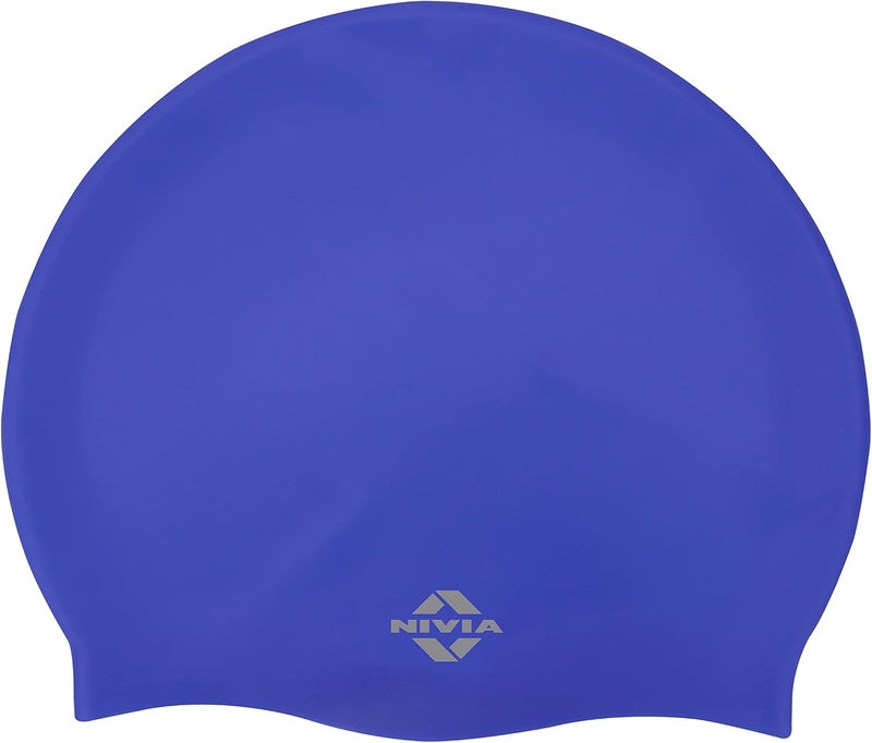 Nivia Classic Swimming Cap (Free Size) Blue Elastic Silicone Waterproof Suitable for Long Hair Unisex - Image 1