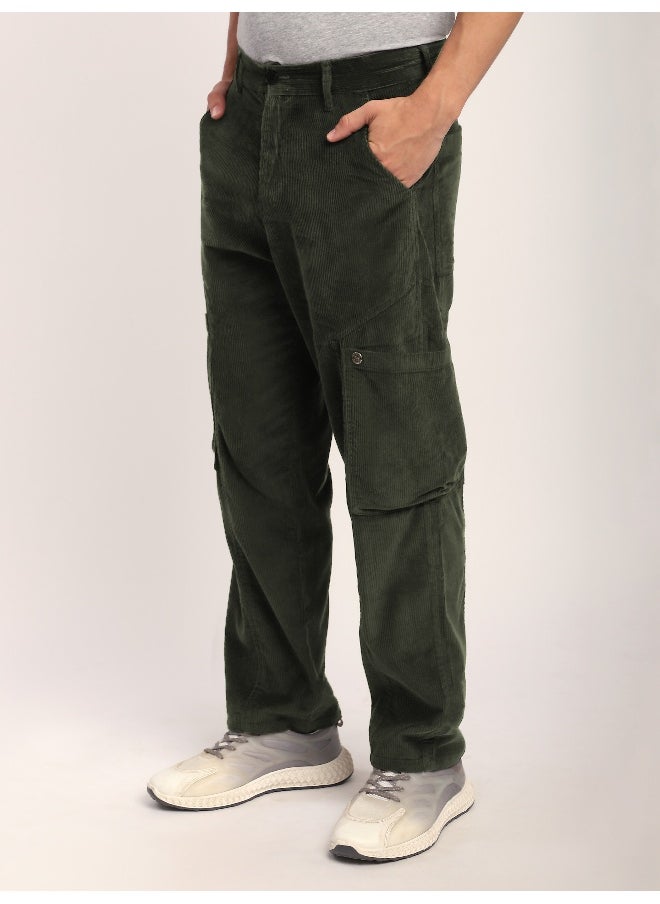 Beyoung - Olive Green Corduroy Cargo Pants - Image 1